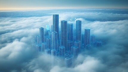 Wall Mural - Futuristic Cityscape Above the Clouds Digital Artwork