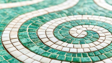 Poster - Mosaic abstract background concept. Detailed close-up of a beautiful green and white mosaic tile design in intricate patterns.