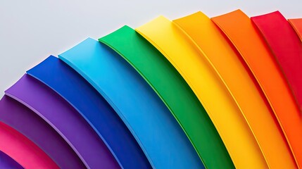 Poster - Rainbow abstract background concept. A vibrant rainbow of colored paper sheets arranged in a dynamic arc.