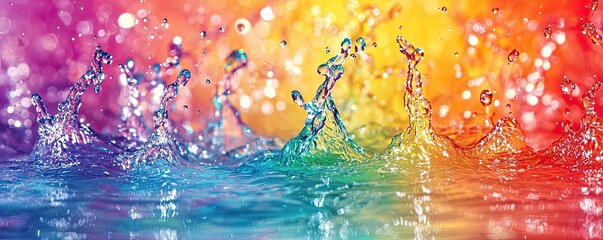 Poster - Rainbow abstract background concept. Colorful water droplets splash in vibrant hues, creating a stunning natural display.
