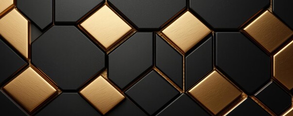 Poster - Mosaic abstract background concept. Modern geometric pattern featuring black and gold shapes for stylish design projects.