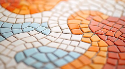 Poster - Mosaic abstract background concept. Close-up of a colorful mosaic pattern with vibrant tiles in orange, blue, and white.