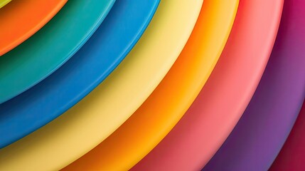 Poster - Rainbow abstract background concept. Colorful plates arranged in a circular pattern showcasing vibrant hues and creativity.