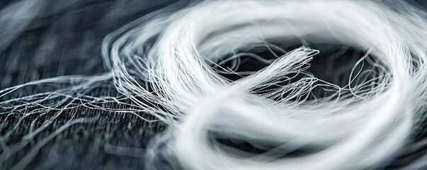 Aufkleber - Ink abstract background idea. Close-up of white thread coiled on a dark surface, showcasing texture and detail.