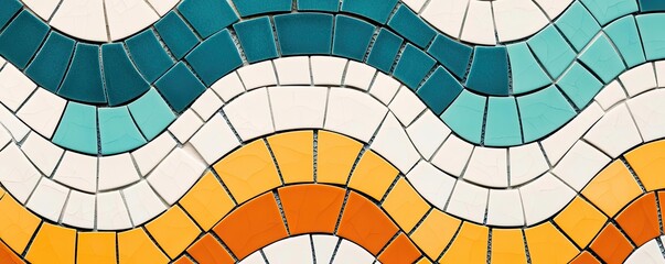 Poster - Mosaic abstract background concept. Colorful mosaic pattern featuring waves of orange, teal, and white for creative projects.