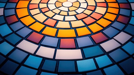 Poster - Mosaic abstract background concept. Vibrant mosaic pattern featuring colorful tiles arranged in concentric circles.
