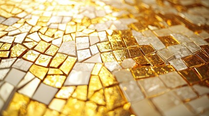 Poster - Mosaic abstract background concept. Close-up of a stunning golden mosaic art pattern with shiny textures and vibrant colors.