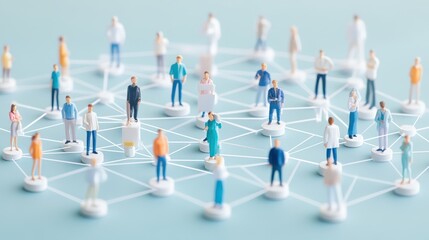 Poster - Connected and Intertwined: A network of miniature figures symbolize the interconnectedness of people and ideas, representing collaboration, community, and the flow of information.  