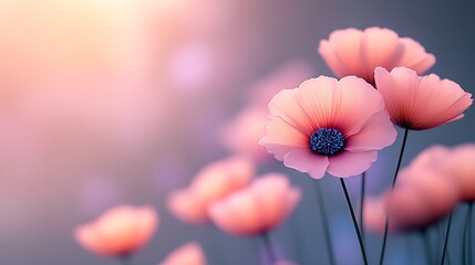 Wall Mural - Delicate Pink Flowers in Soft Sunlight