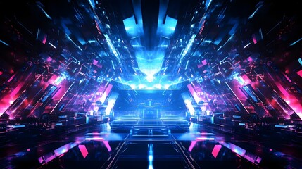 Poster - Futuristic Neon Cityscape Abstract Digital Art