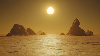 Wall Mural - Golden Sun Sets Over Desolate Rocky Isles