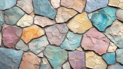Poster - Mosaic abstract background concept. A colorful stone wall made from various shaped and textured stones.