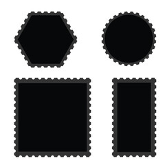 Poster - Vector set of black oval labels with wavy edges. Ideal for classy stickers, tags, and branding designs. Postage stamp frame set.