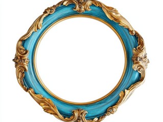 Wall Mural - Teal and gold ornate circular frame isolated on white. (1)