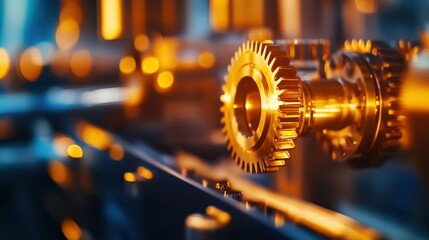 Poster - close-up of a shiny gear in a modern industrial machine, symbolizing innovation.