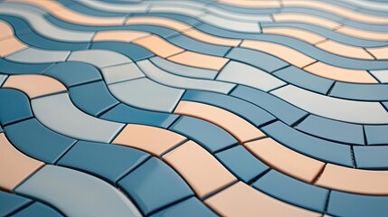 Poster - Mosaic abstract background concept. A beautiful wave-patterned mosaic in soft blue and peach tones, perfect for design projects.