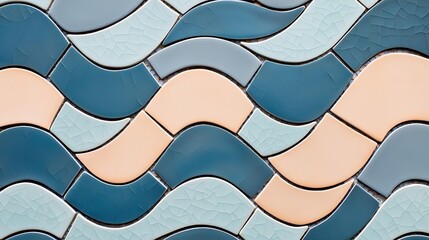 Poster - Mosaic abstract background concept. A vibrant, wavy tile pattern in blue and peach tones, ideal for modern decor.