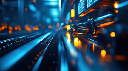 Aufkleber - Futuristic network cables glowing in a data center with vibrant blue and orange lights.