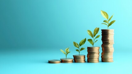 Aufkleber - A visually striking representation of financial growth, showcasing coins stacked with growing green plants, symbolizing prosperity and investment.