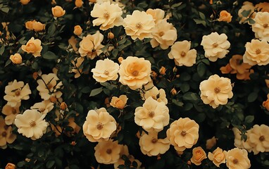 Aufkleber - Close-up of delicate light yellow roses blooming.