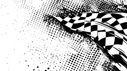 Poster - Checkered racing flag on grunge halftone background.
