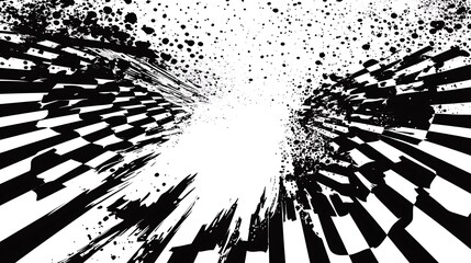 Aufkleber - Black and white abstract checkered tunnel.