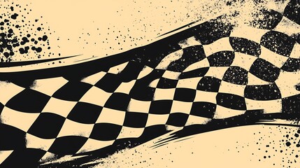 Fototapete - Grunge checkered flag waving on beige background.