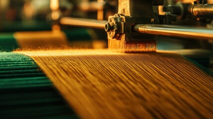 Poster - a close-up view of a machine processing wood, showcasing intricate details of the grain and machiner