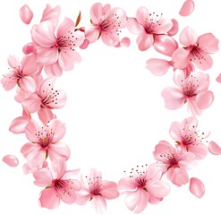 Wall Mural - Pink peach blossom wreath with white background, spring summer frame