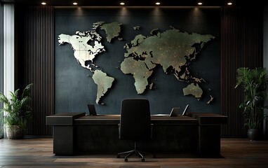 Poster - Modern office interior with world map.