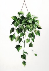 Wall Mural - small hanging vine plant on a white background, spring concept