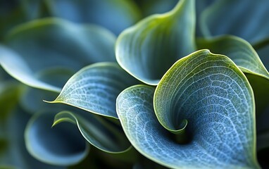 Poster - Close-up of blue-green hosta leaves.