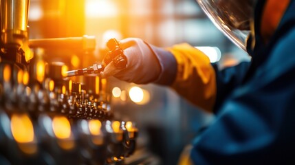 Poster - a technician adjusts machinery in an industrial setting, showcasing precision and safety with protec
