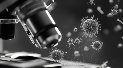 Poster - Microscopic examination of viruses laboratory setting scientific photography close-up health research