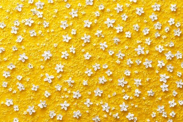 Sticker - Yellow spring summer background with small white flowers on the edges