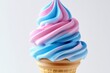 © POV - Pink and blue swirl soft-serve ice cream cone.
