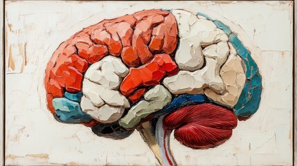 Aufkleber - Colorful 3D textured brain art on canvas.