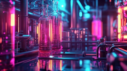 Poster - innovative chemical experiment laboratory science visuals neon environment close-up view technology 