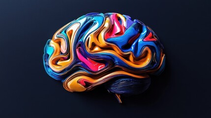 Poster - Colorful abstract brain on dark background.