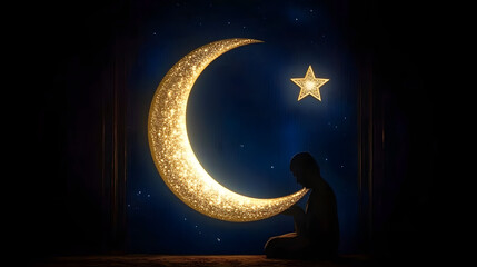 Wall Mural - crescent moon and star in ramadan silhouette