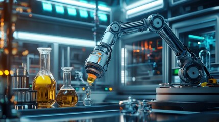 Poster - automated laboratory experiment high-tech lab photography futuristic environment close-up viewpoint 