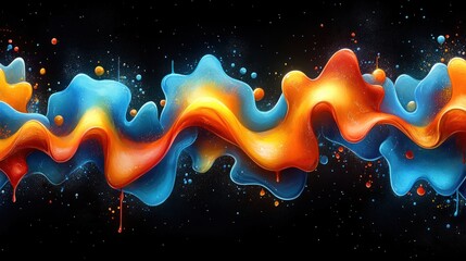 Aufkleber - Colorful abstract wave on black background.