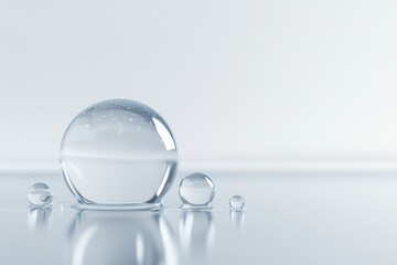 Poster - Water droplets create an abstract display on a smooth surface in bright light