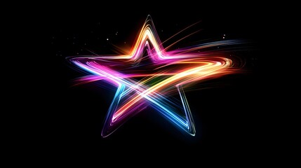 Poster - A Colorful Light Trail Star Design on Black Background