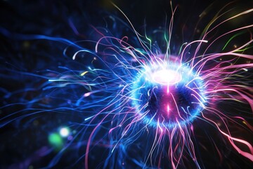 Poster - Colorful electric plasma ball emitting vibrant energy in dark environment