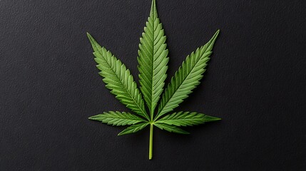 Wall Mural - Single marijuana leaf on black background.