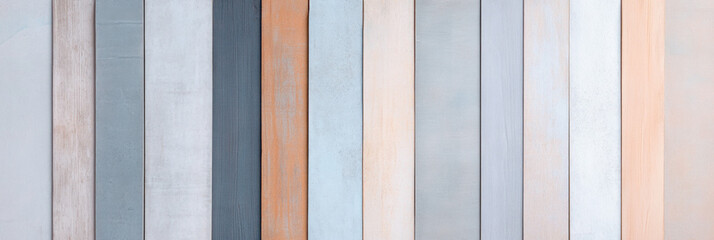Poster - colorful arrangement of vertical wooden planks in pastel tones creates harmonious and modern aesthetic