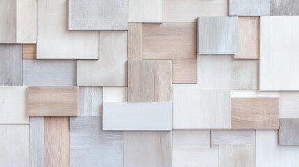 Poster - Neutral toned wooden panels arranged in geometric pattern create modern and minimalist aesthetic