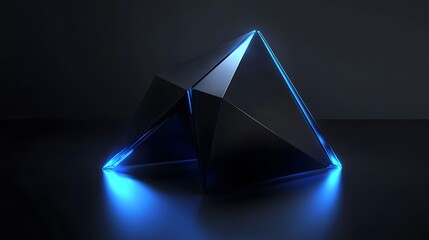 Poster - abstract black pyramid illuminated by blue light
