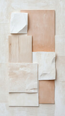 Leinwandbilder - Neutral toned textured tiles and materials arranged in minimalist composition